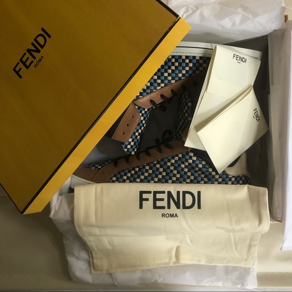 FENDI Multicolor Woven Leather High Top Sneakers - Picture 8 of 8